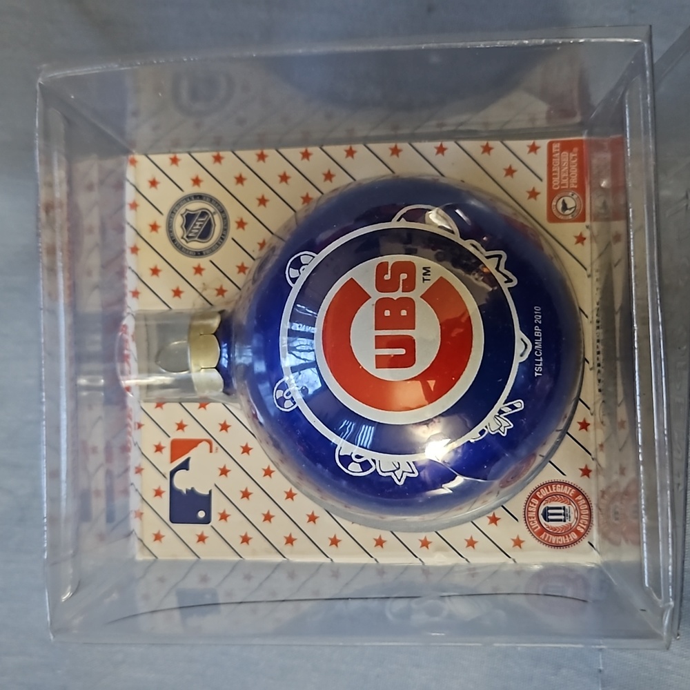 Vtg CUBS  MLB glass ornament w/candy canes